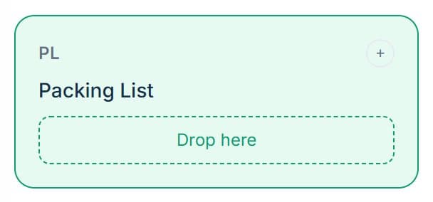 Packing List slot highlighted during drag and drop: “Drop here”