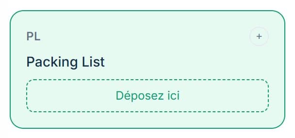 Case Packing List surlignée pendant un glisser-déposer : « Déposez ici »